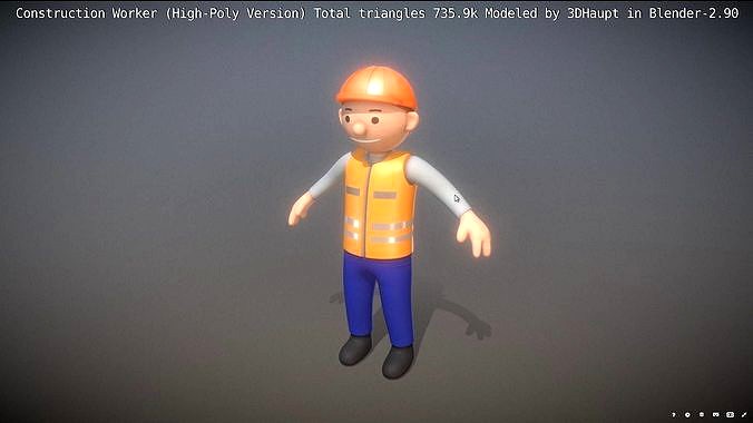 Cartoonish Construction Worker High-Poly Version Not Rigged