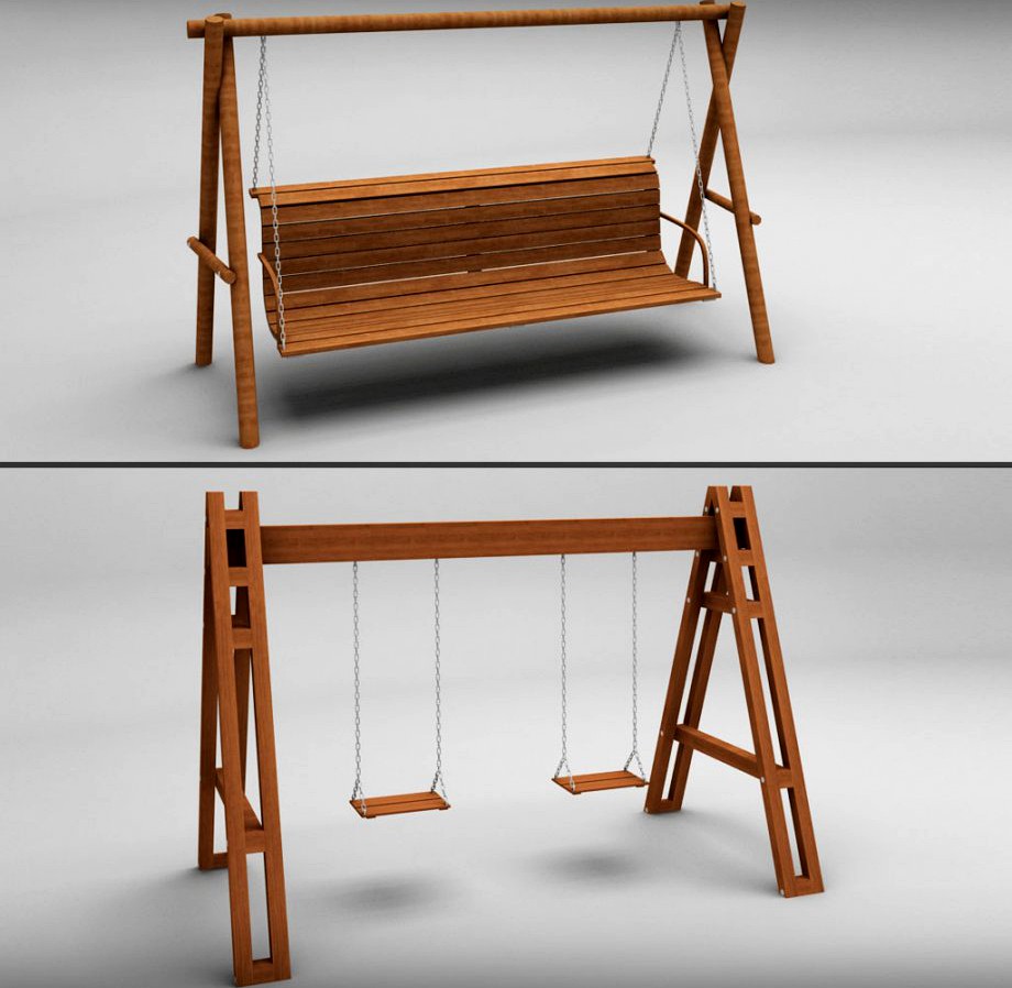Garden wooden swings pack3d model
