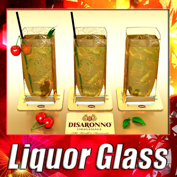 Liquor Glass + Ice + Cherry + Straw + Coaster.3d model