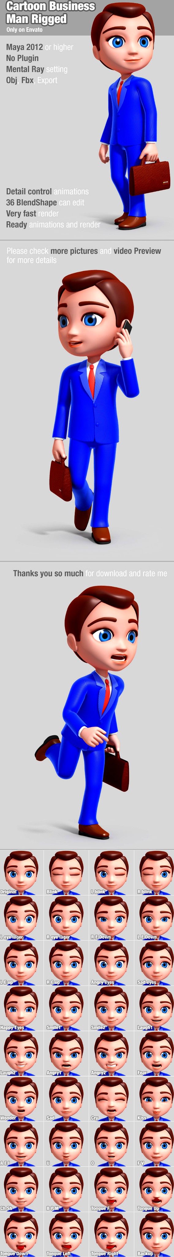 Cartoon Business Man rigged