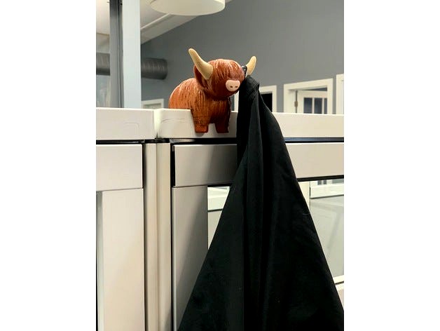 Coo Coat Hanger for Cubicle, Highland Coo by Jdalycache