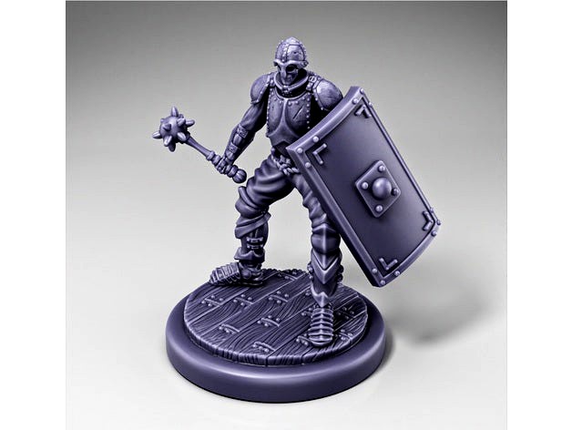Skeleton - Infantry - Mace + Scutum Shield - Ready Pose + Wooden Base by DungeonWardenMiniatures