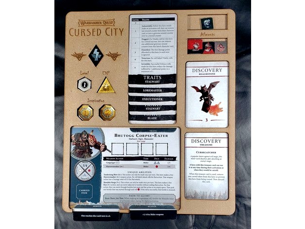 Laser-cut Warhammer Quest: Cursed City Character Dashboard by Kephris
