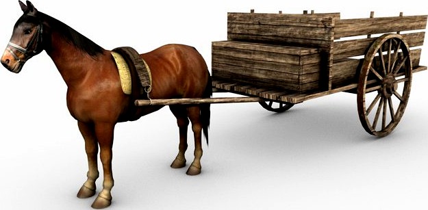 Wooden horse drawn cart3d model