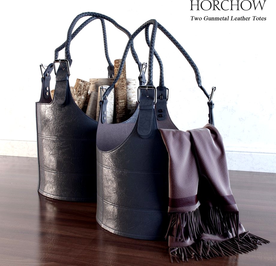 Two gunmetal leather totes3d model