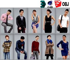 10 High Quality Still 3D Humans / Asian People - MeMsS006HD2 - AXYZ Design Ready-Posed Model Pack