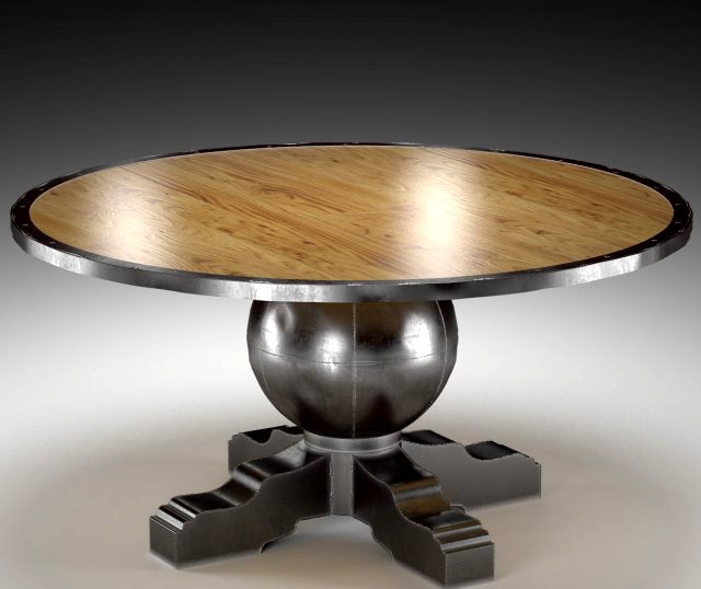 Enzo Industrial Loft Pine Metal Round Dining Table 3D Model