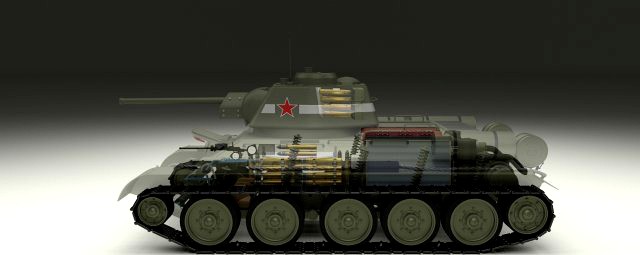 T-34-76 Interior-Engine Bay Full Camo 3D Model