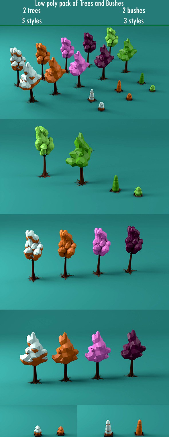 Low poly pack of Trees and Bushes