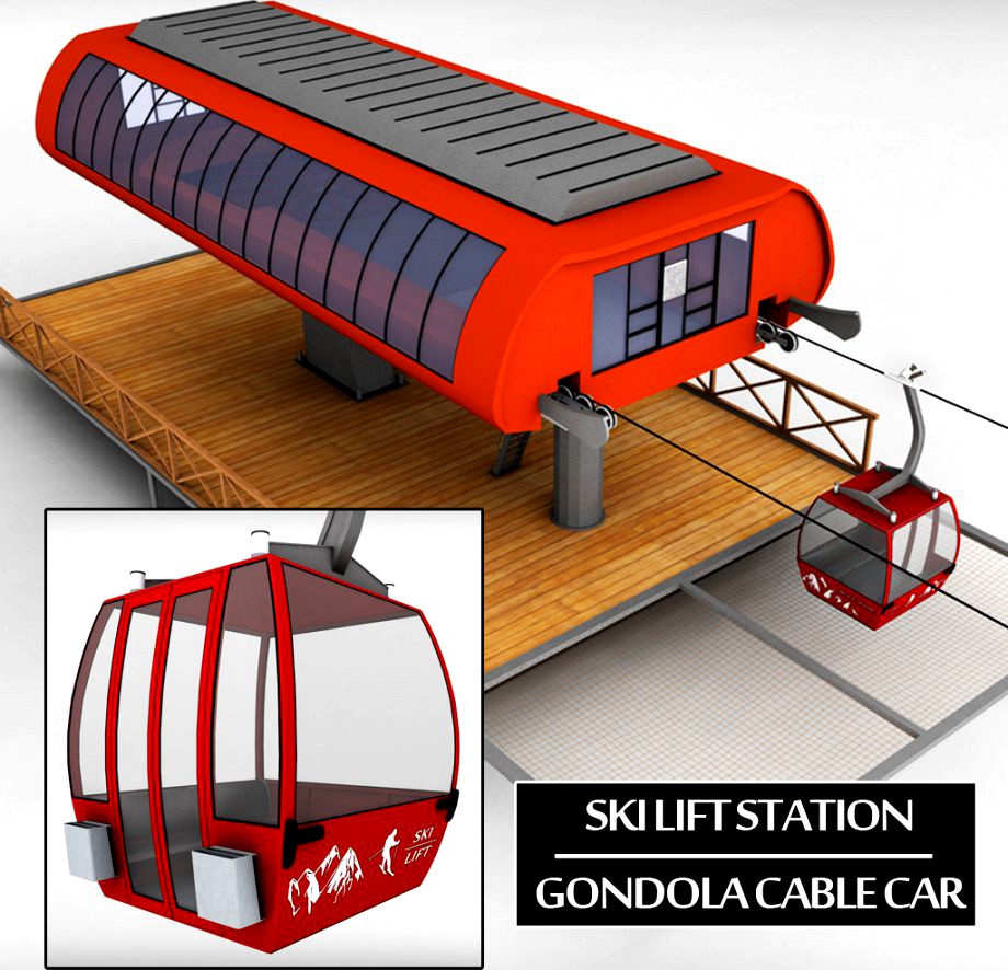 Ski lift station gondola cable car3d model