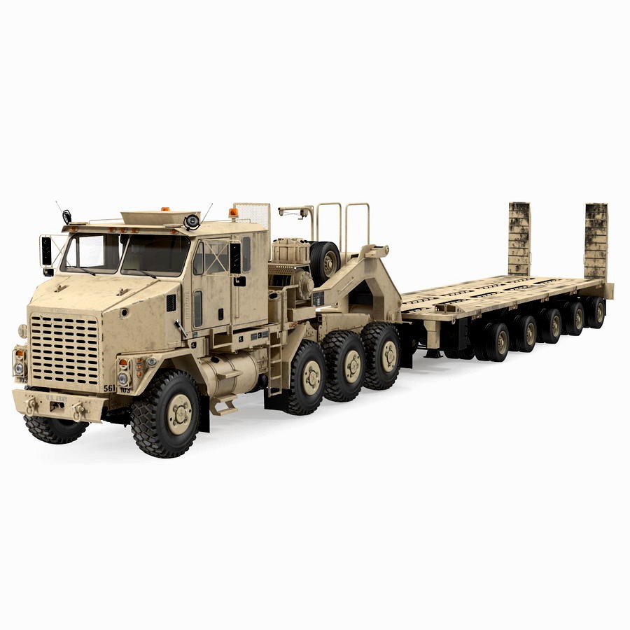 Desert Camouflage Oshkosh M1070 Truck with M1000 Semi-Trailer Dirty