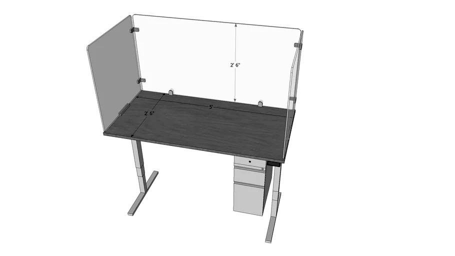 Height Adjustable desk with Plexiglass and attached drawer system