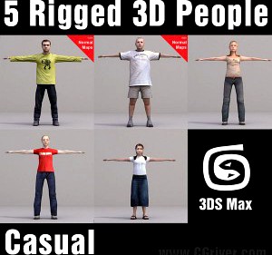 CASUAL PEOPLE- 5 RIGGED 3D MODELS (MeCaCS005b)