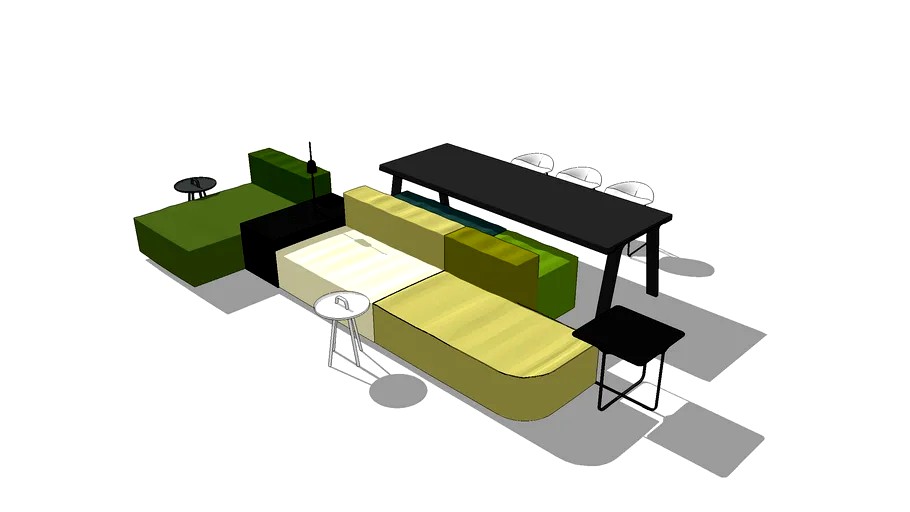 Montis Domino.18 couch/Doble diningtable/Mick diningchair/Tor sidetable/Flint coffeetable