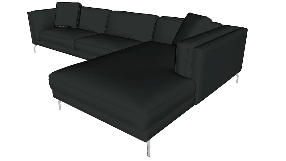 Reade Sectional Sofa Right Facing Chaise Graphite Leather by Modloft