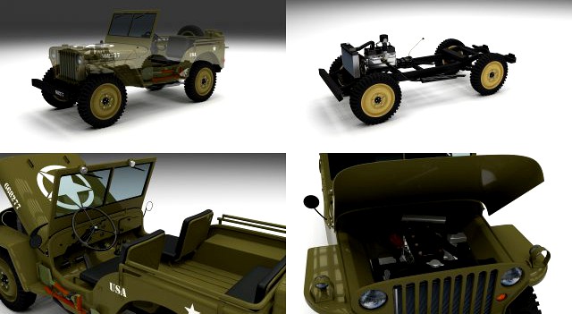 Full w chassis Jeep Willys MB Military 3D Model