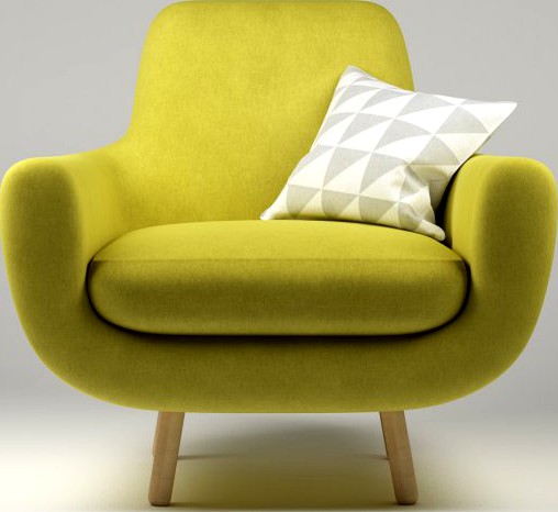 Armchair Jonah yellow with pillow 3D Model