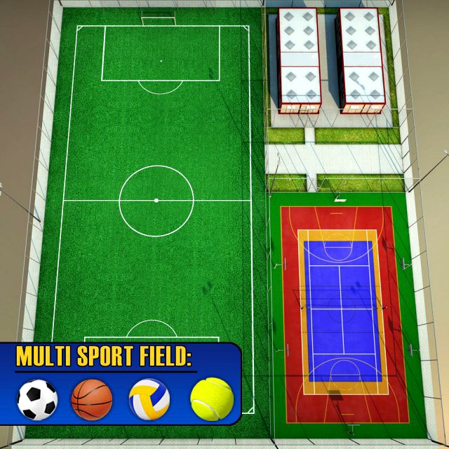 Multi court arena sport centrum pack 3D Model