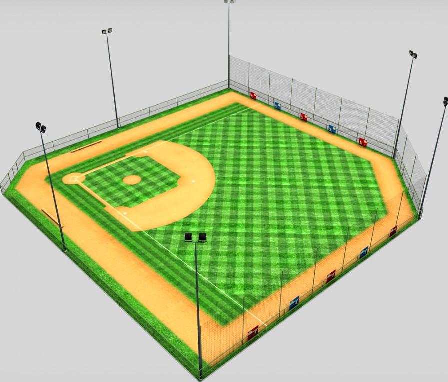 Baseball stadium pitch diamond low poly3d model