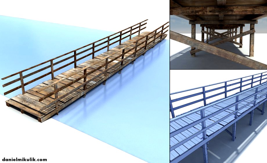 Low Poly Old Wooden Bridge3d model
