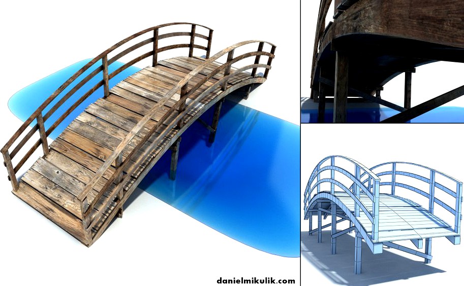 Low Poly Old Wooden Bridge3d model
