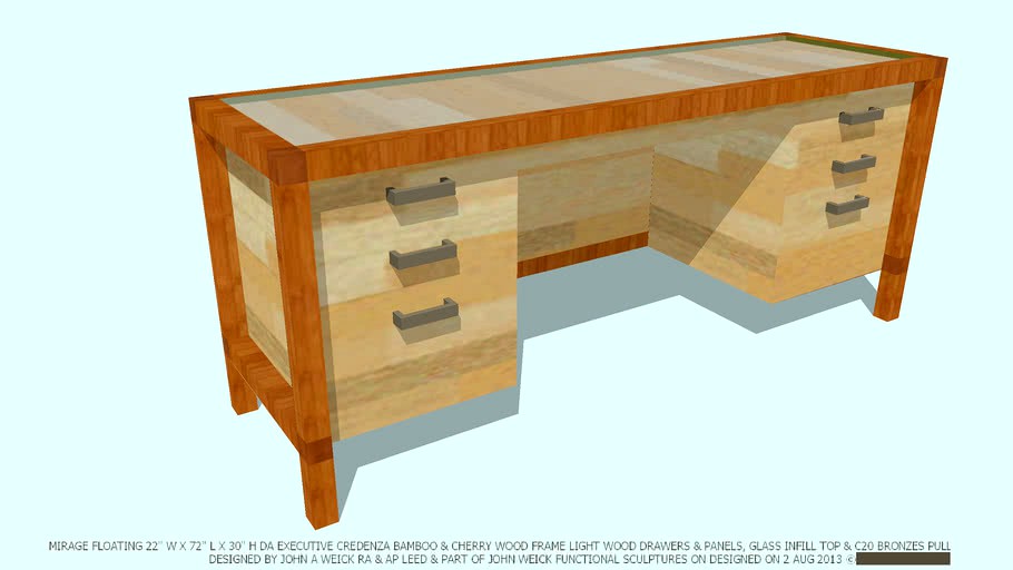 CREDENZA MIRAGE BAMBOO CHERRY LT WD DESK GLASS TOP BY JOHN A WEICK RA