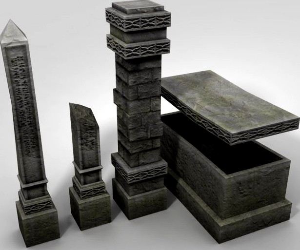 Low Poly Grave Marker Set 3D Model