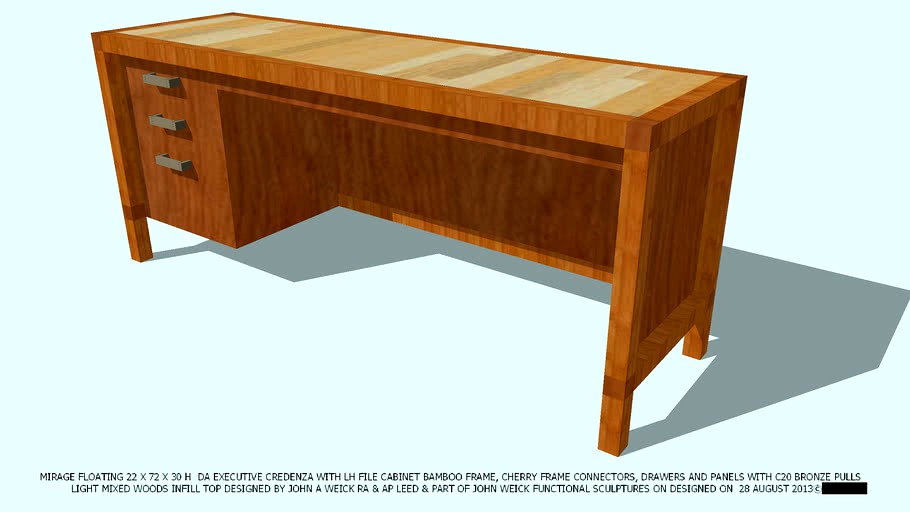 CREDENZA BAMBOO CHERRY LH FILE CAB LT WD TOP MIRAGE BY JOHN A WEICK RA