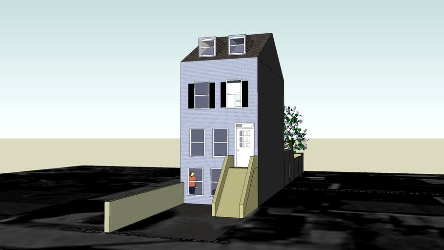 4 story wood frame row house 3d model