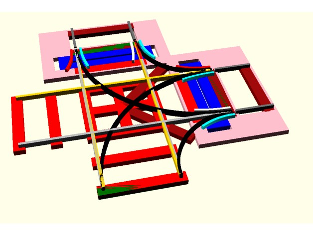 train/railway track multicross with multicurves and switches + variable angled curve - OpenScad CSV by stollew