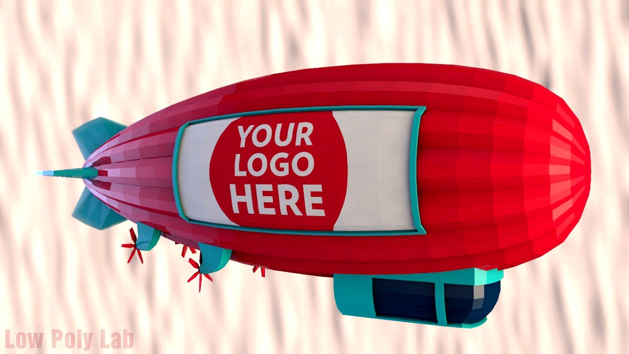 Cartoon Airship Low Poly Blimp