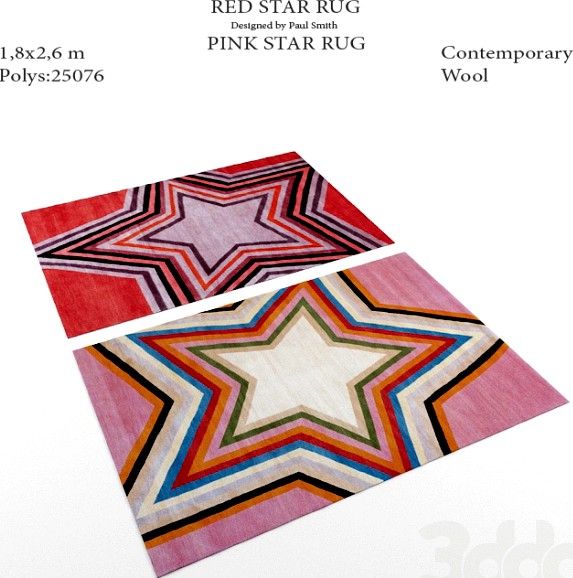 Red star and pink star rugs by Paul Smith