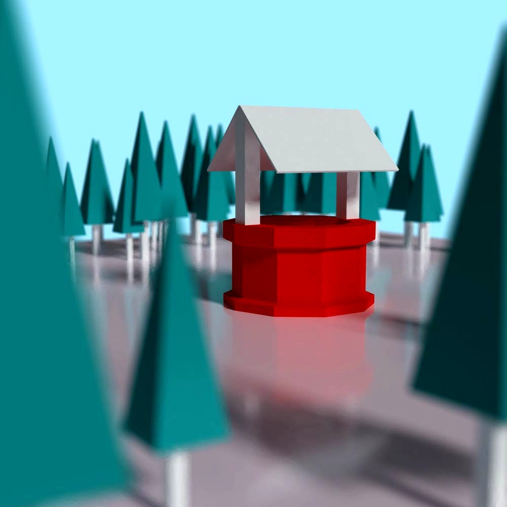Lowpoly trees and well