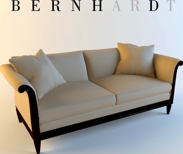 Bernhardt / Curved-Arm Wood-Frame Sofa