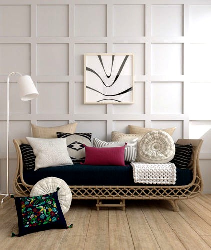 Bamboo sofa rattan chair sofa wicker sofa knit blanket scene