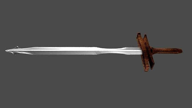 Low-Poly Leaf-shaped Sword Wooden Handgrip Tris Edge