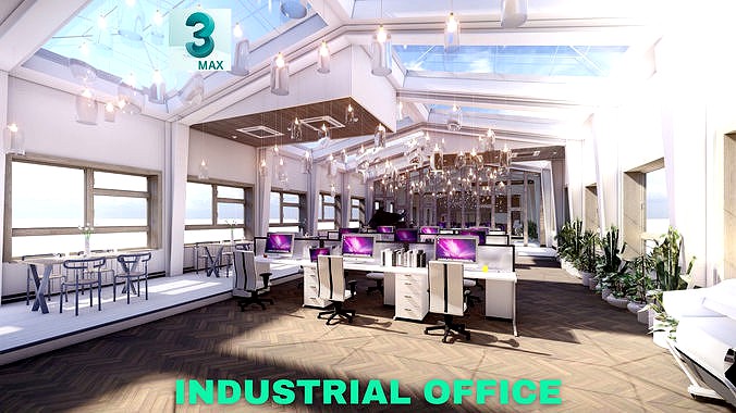 Industrial Office on Attic with Skylights Scene - 3DS MAX