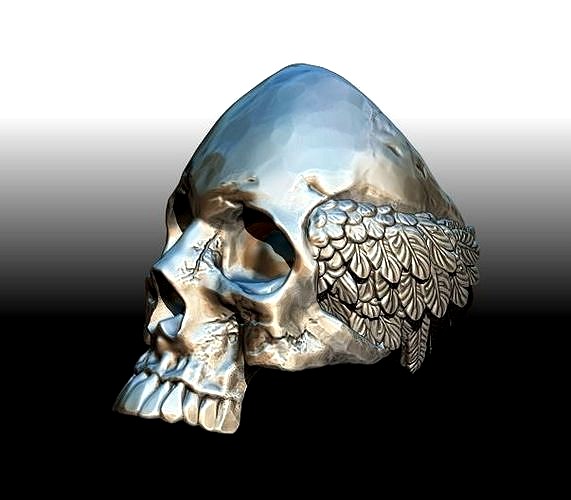 Winged Skull Human Detailed Jewelry Ring | 3D