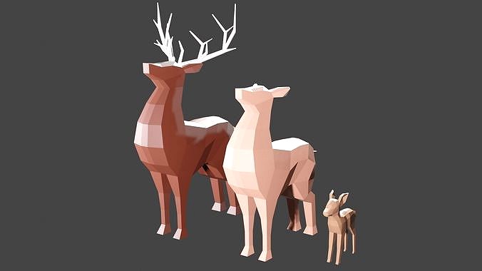 Deer Family Low-Poly