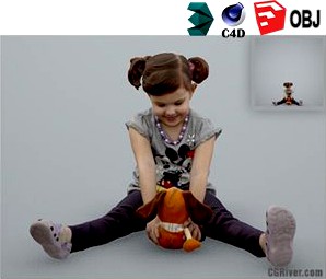 Girl / Child | Casual CGirl0001-HD2-O01P01-S Ready-Posed 3D Human Model / Female Character (Kids / Children Still)
