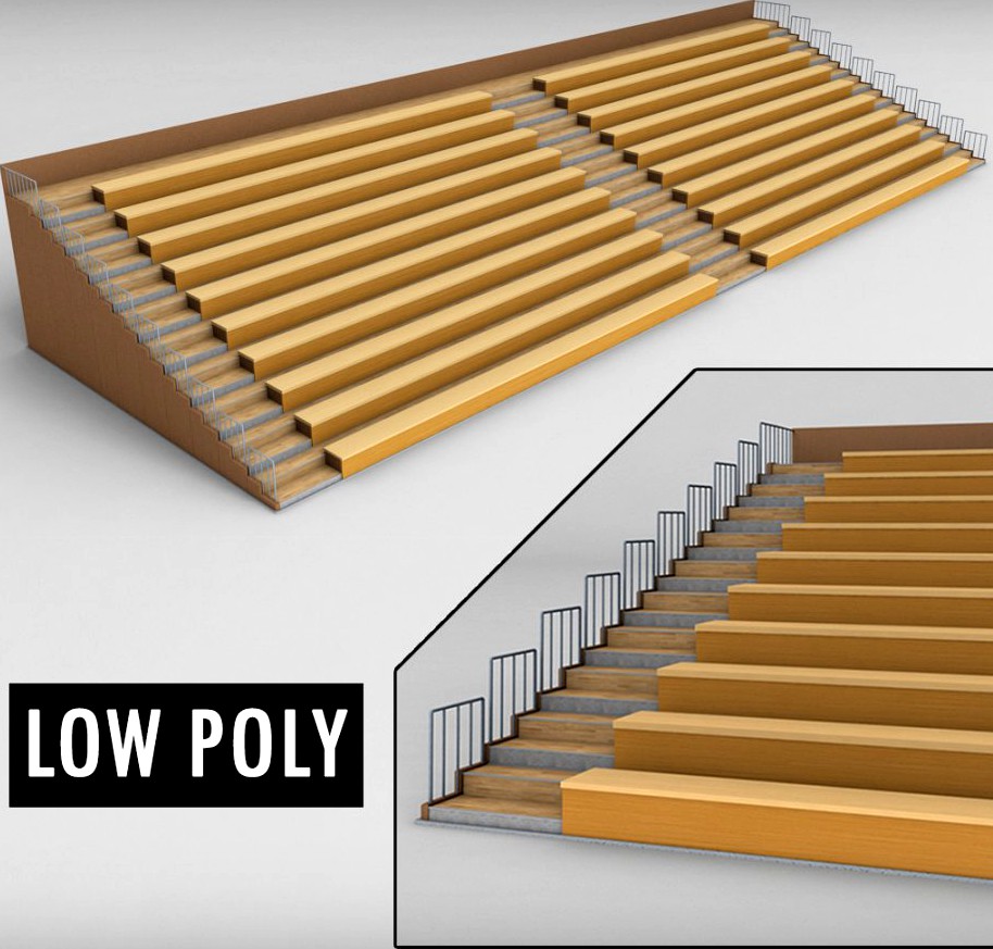 Stadium seating wooden tribune low poly3d model