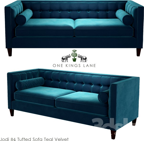 Jodi 84 Tufted Sofa Teal Velvet