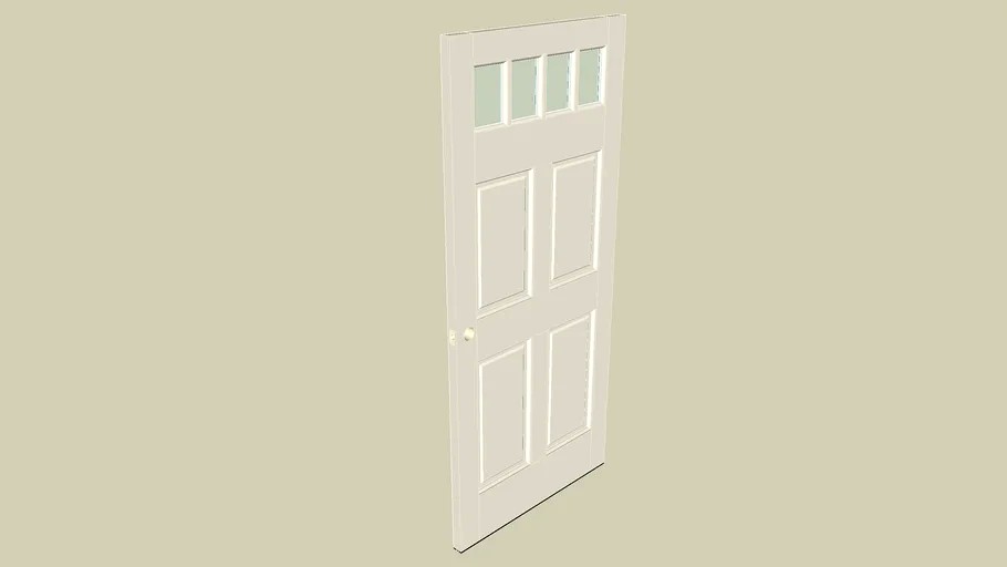 Entry Door: 6'8' x 3', 4 panel 4 lite w/ holes for door knob