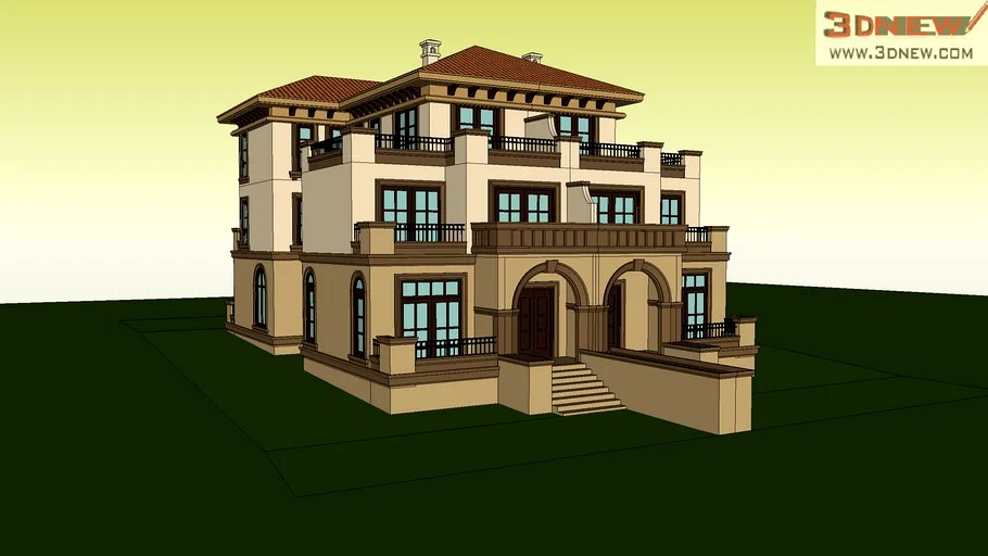 【建筑】双联排别墅sketchup模型