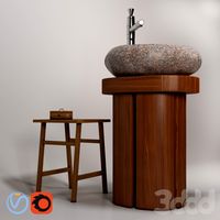 Раковина Teak House "River Stone", напольный смеситель для раковины Bandini Pyramide