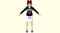 ASIAN GIRL RED CAT 3D MODEL RIGGED T POSE SHAPE KEYS