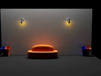 TRAIN STATION BENCH WITH LIGHTS AND TRASH CANS