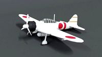Low Poly Cartoon Mitsubishi A6M Zero WWII Airplane
