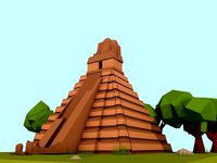 Cartoon Low Poly The Great Jaguar Tikal Temple