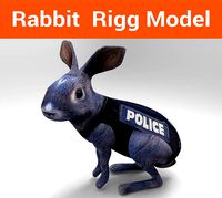 3D Police rabbit rigged low poly model